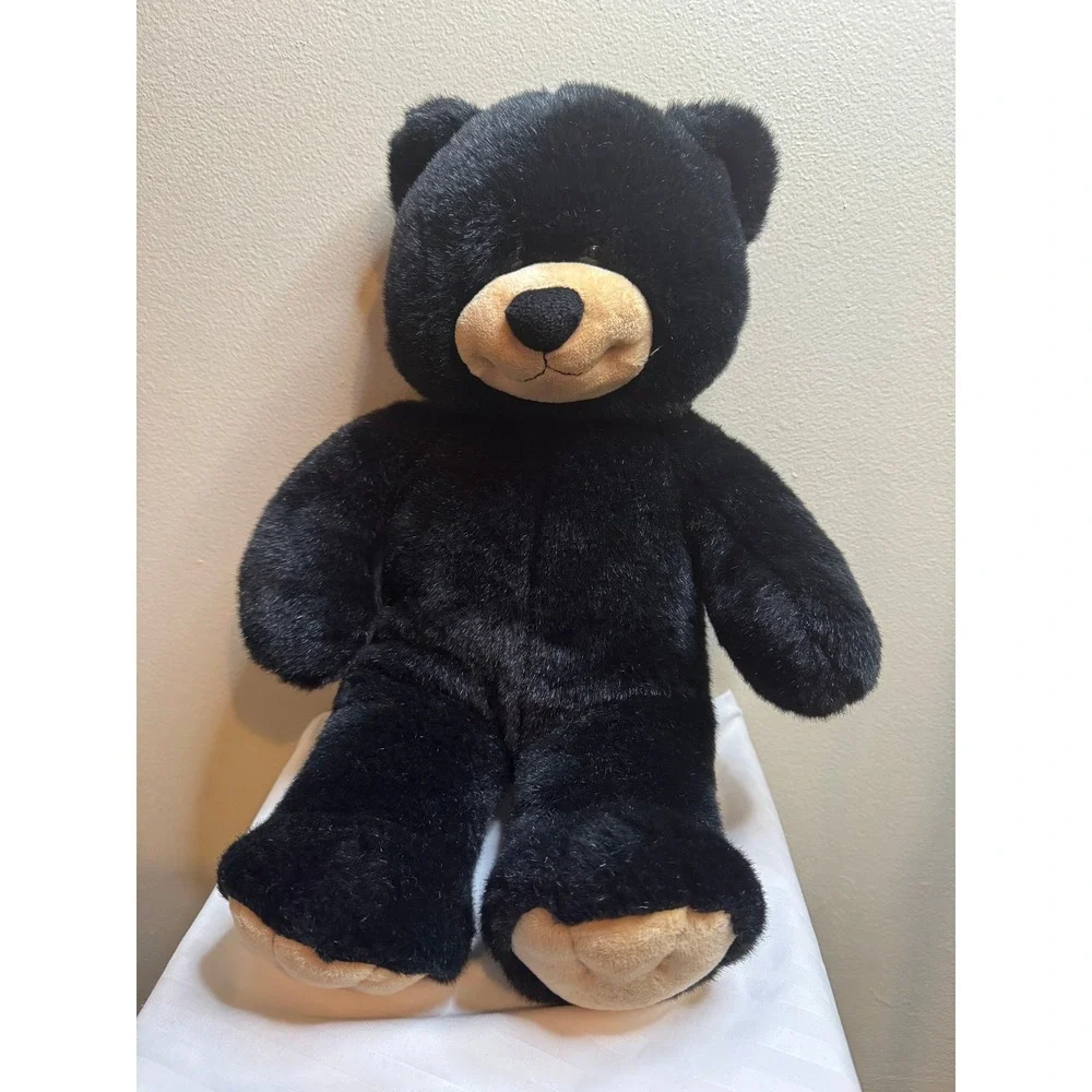 Build-A-Bear Workshop Black Teddy Bear Plush Stuffed Animal 17 inch Tan Accents